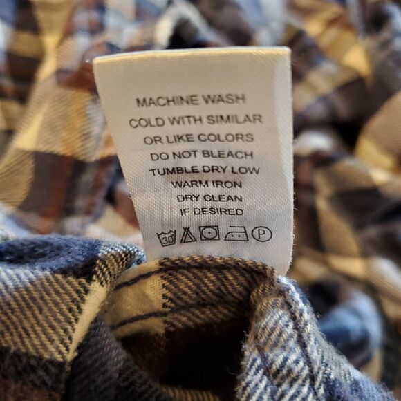 American Heritage Flannel Shirt Mens Large Slim Fit Button Down Plaid Blue Brown - Picture 10 of 10